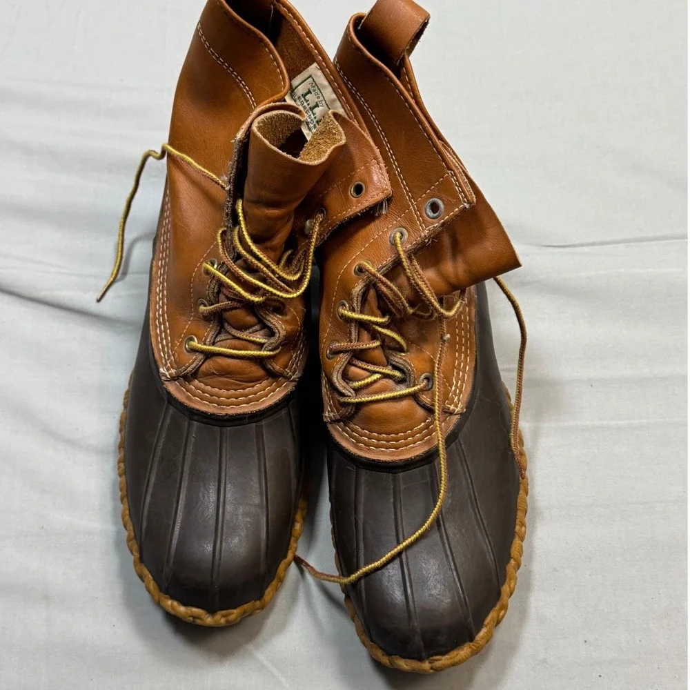 LL Bean Maine Hunting Shoe Vintage Duck Boots Mens 11 M Tan Brown Made in USA